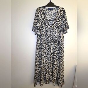 Rachel By Rachel Roy Leopard Print Faux Wrap Dress Ruffle Hem Flutter Slv sz 1X